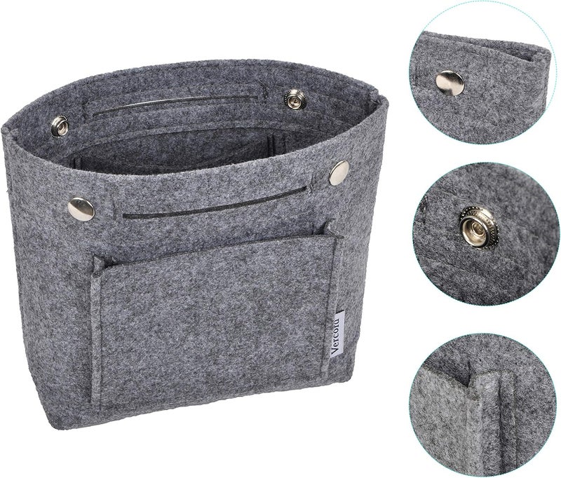 Vercord Mini Slim Small Felt Purse Organizer Insert Inside Handbag Tote Pocketbook for Women Grey - Image 4